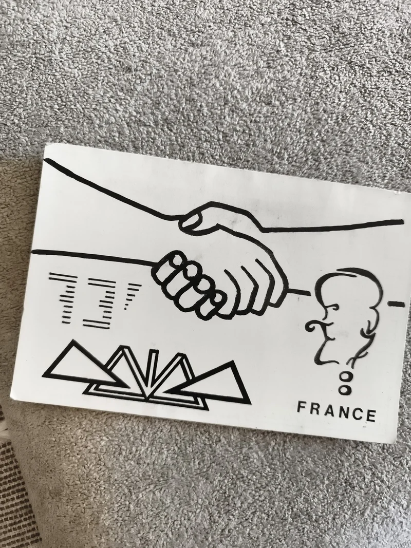 Carte radio ancienne France – Graphisme vintage mains serrées, illustration rétr