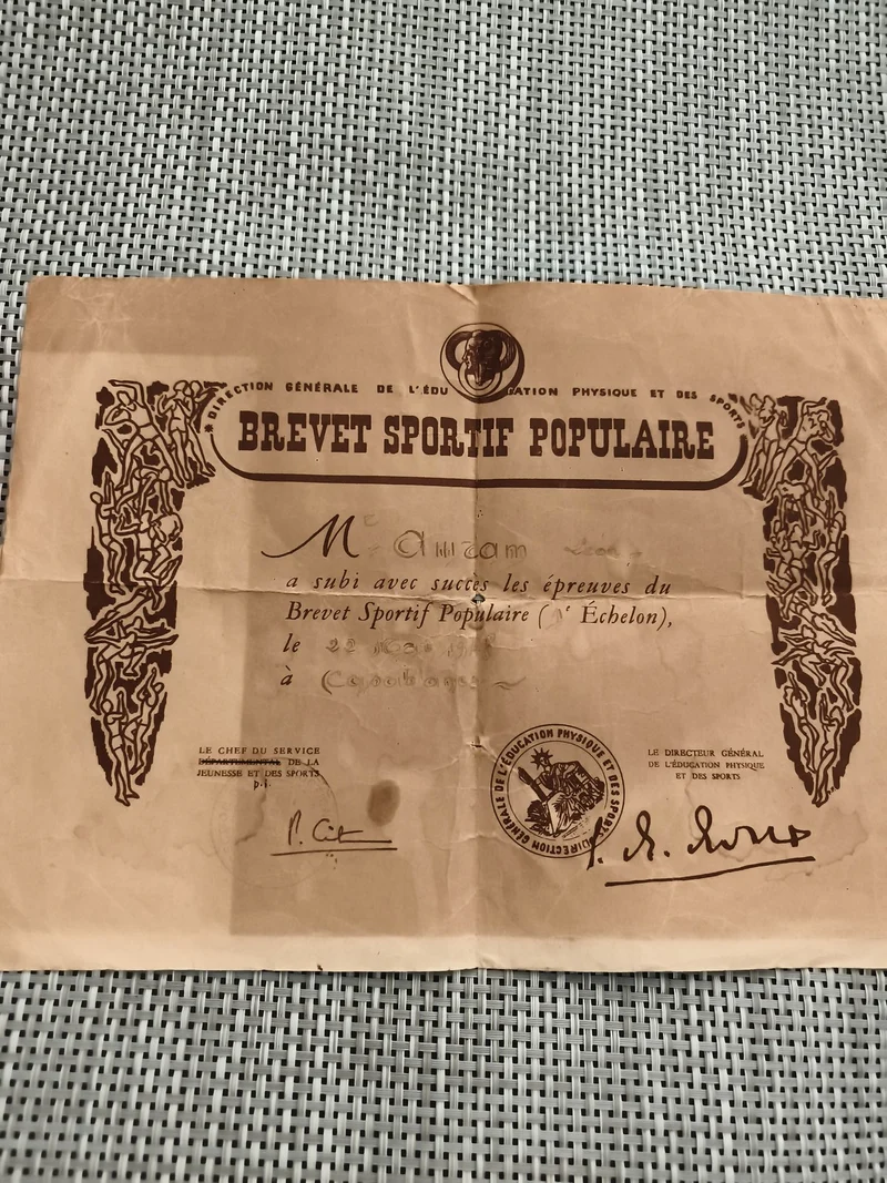 Ancien diplôme Brevet Sportif Populaire années 1940 vintage certificat sport