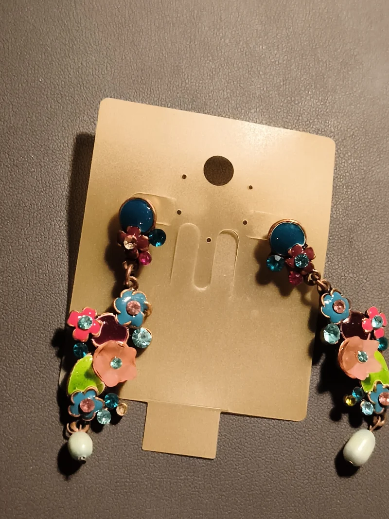 Paire boucles d’oreilles vintage fleurs émaillées couleurs vives deadstock