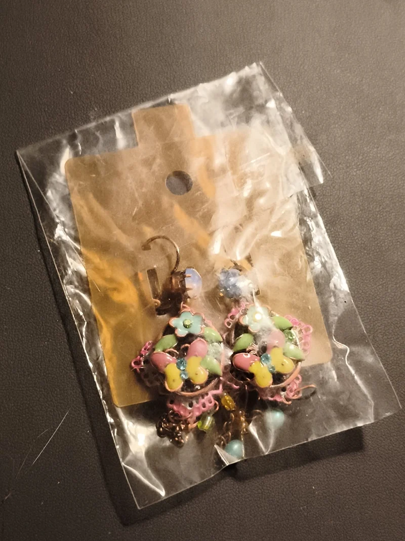 Boucles d'oreilles vintage papillon émaillées multicolores deadstock rétro