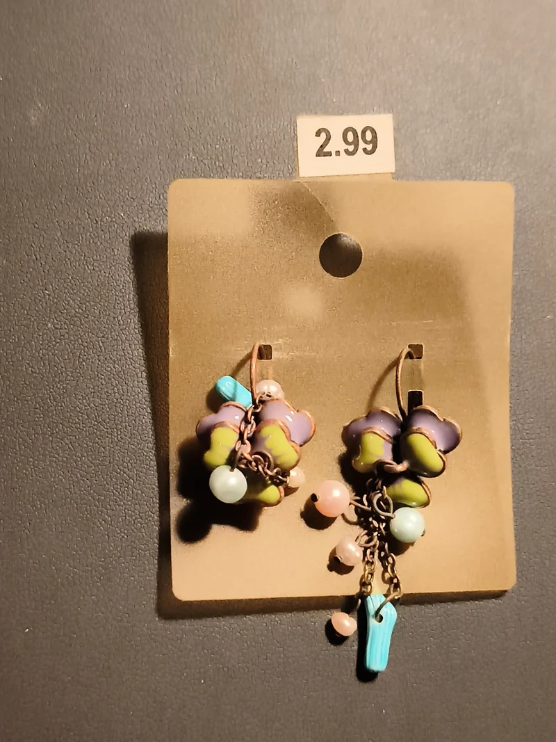 Boucles d'oreilles vintage fleurs émaillées pastel deadstock perles pendantes