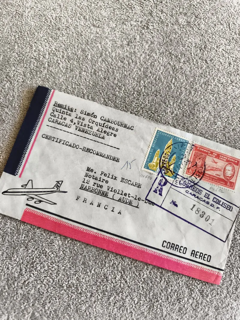 Lettre recommandée Venezuela France affranchie timbres avion Correo Aéreo philat