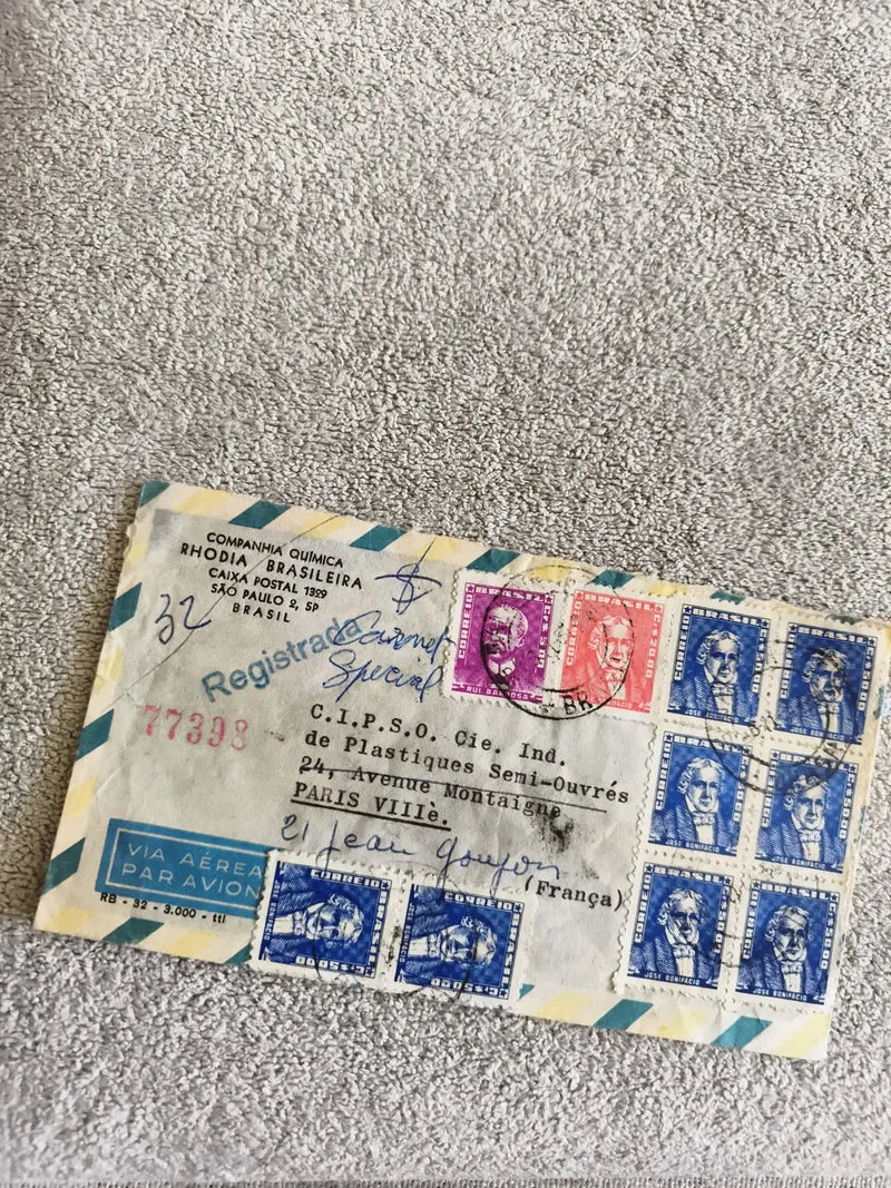 Lettre affranchie Brésil France, 8 timbres José Bonifácio, recommandé, années 50