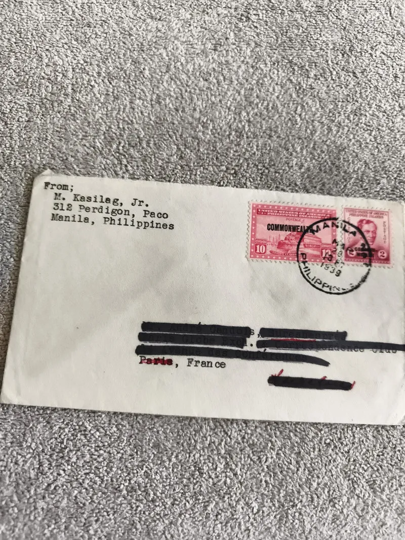 Lettre affranchie Philippines 1939 timbres Commonwealth oblitérés Manille philat