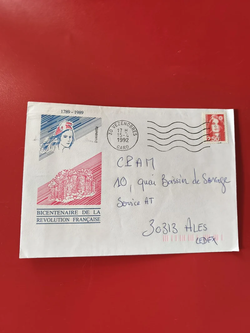Enveloppe philatélie Bicentenaire Révolution Française oblitérée Marianne 2,50 F