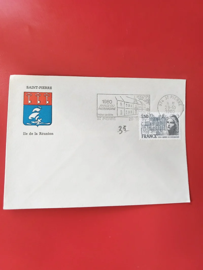 Enveloppe philatélie St Pierre Ile de la Réunion 1980 cachet patrimoine