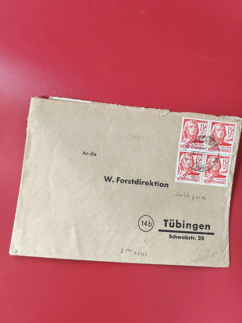 Enveloppe philatélie affranchie Wurttemberg 12 Pf, cachets visibles, Tübingen
