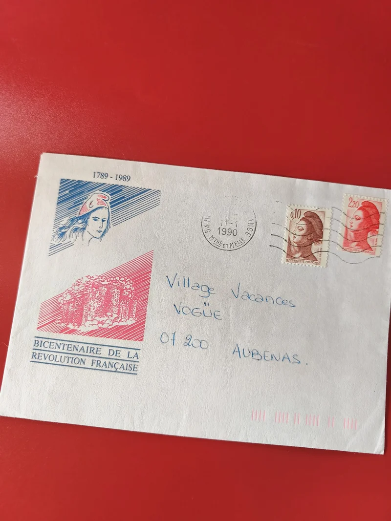 Enveloppe philatélie Bicentenaire Révolution Française 1789-1989 timbres Mariann