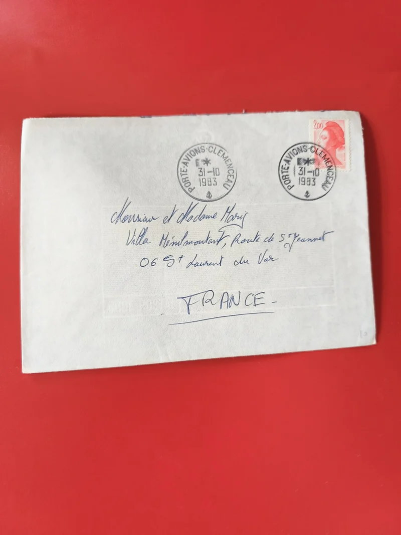 Enveloppe philatélie timbre Marianne oblitérée Porte-Avions Clemenceau 1983