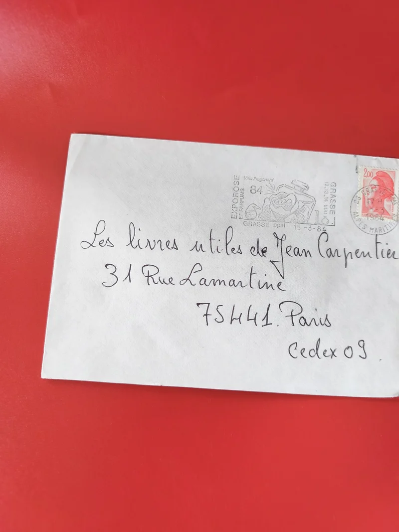 Enveloppe philatélie oblitérée Grasse 1984 timbre Marianne rouge