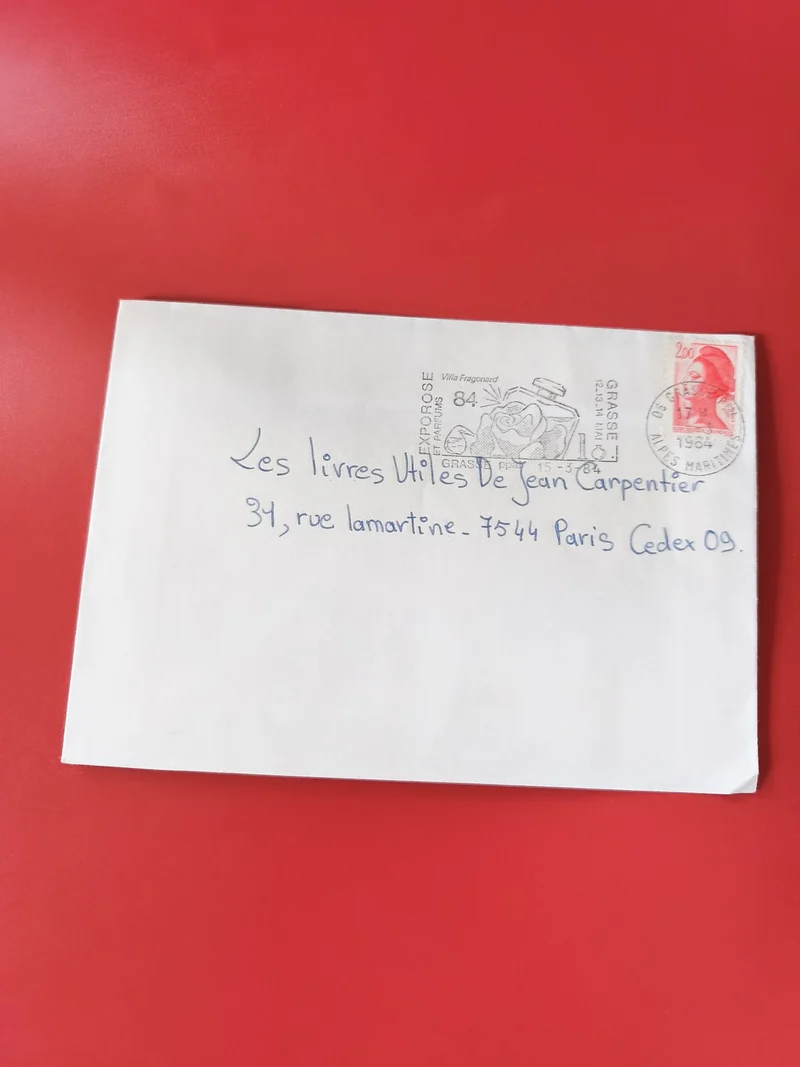 Enveloppe philatélie affranchie timbre Marianne rouge et cachet Grasse