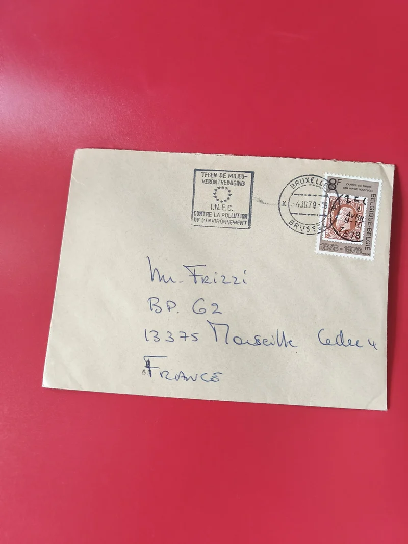 Enveloppe philatélie timbrée Belgique 1978 cachet Bruxelles adresse manuscrite
