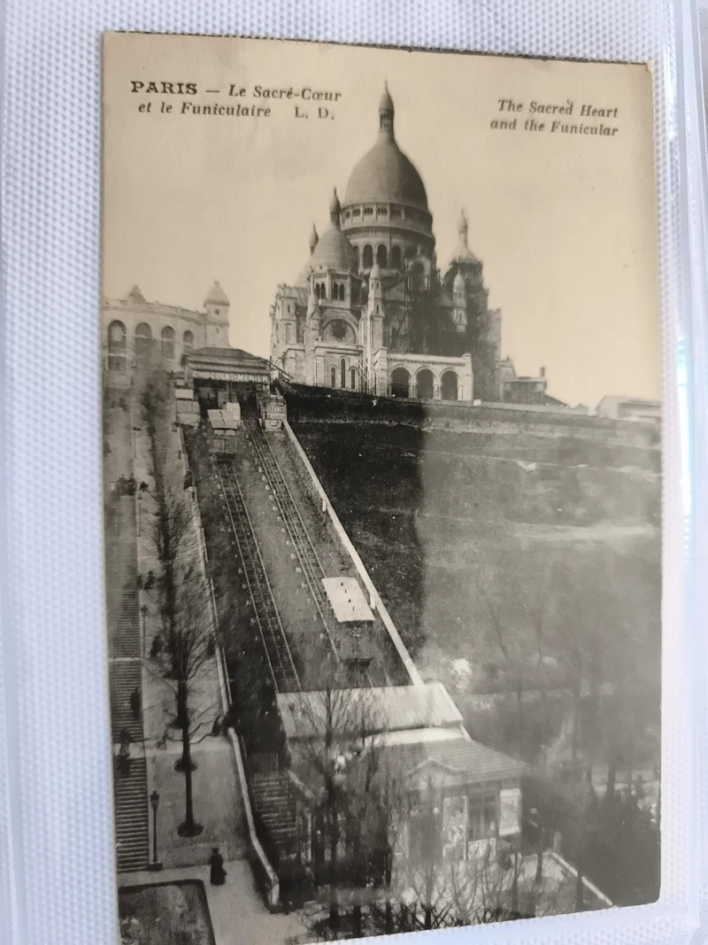 Carte postale CPA Paris Sacré-Cœur funiculaire Montmartre L.D. noir et blanc