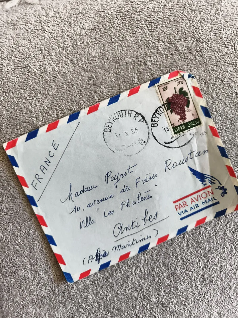 Lettre airmail Liban 1955 timbre raisin, enveloppe Par Avion France Antibes