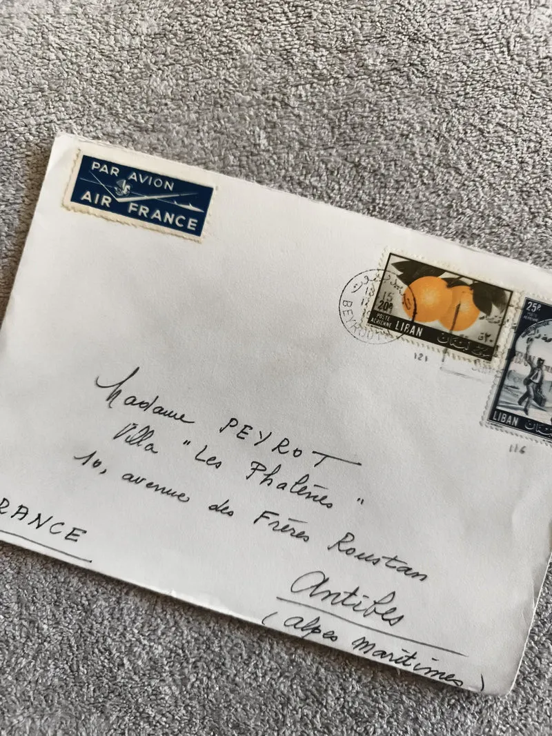 Lettre affranchie Liban Air France, timbres oranges et aviateur, Par Avion