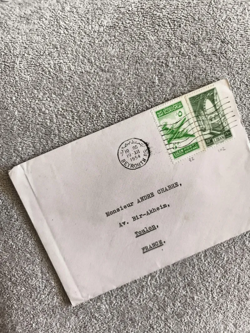 Lettre affranchie Liban 1954 timbres verts cachet Beyrouth philatélie France