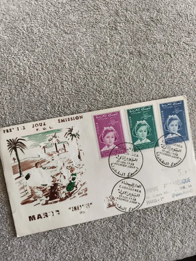 Lettre FDC Maroc 1959 timbres Enfant oblitérés Casablanca philatélie