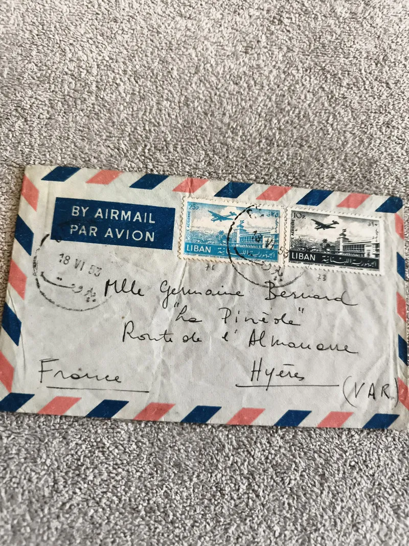 Lettre avion Liban 1957 timbres airmail Hyères France philatélie affranchissemen