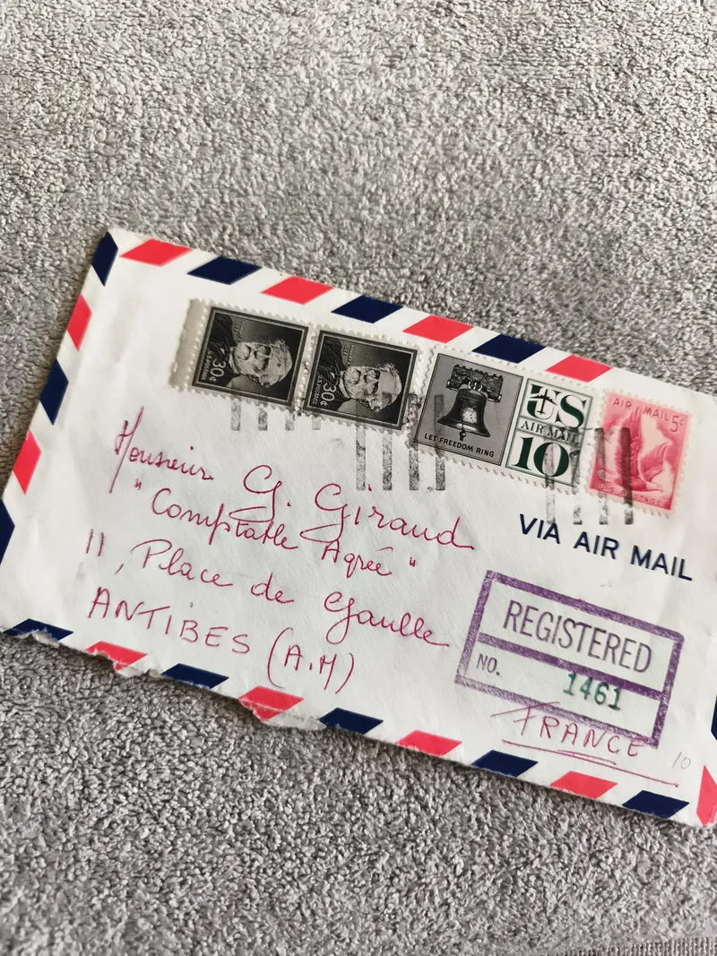 Lettre aérienne USA vers France, timbres Roosevelt, Liberty Bell, recommandé
