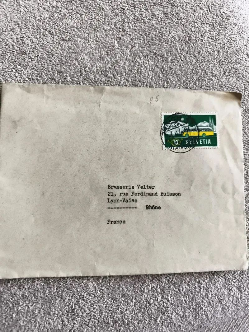 Lettre affranchie timbre Suisse Helvetia, oblitérée, Brasserie Velter Lyon