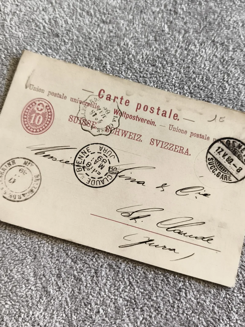 Carte postale Suisse 10c 1898 philatélie timbre oblitéré Saint-Claude