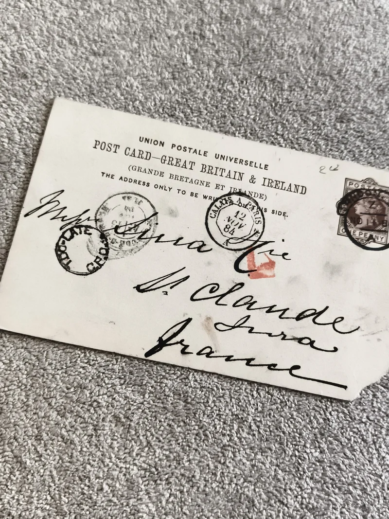 Carte postale ancienne GB France 1884 oblitération Calais Philatélie