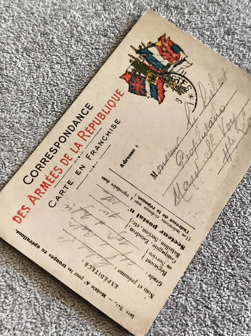 Carte militaire armées République carte franchise drapeau WW1 philatélie