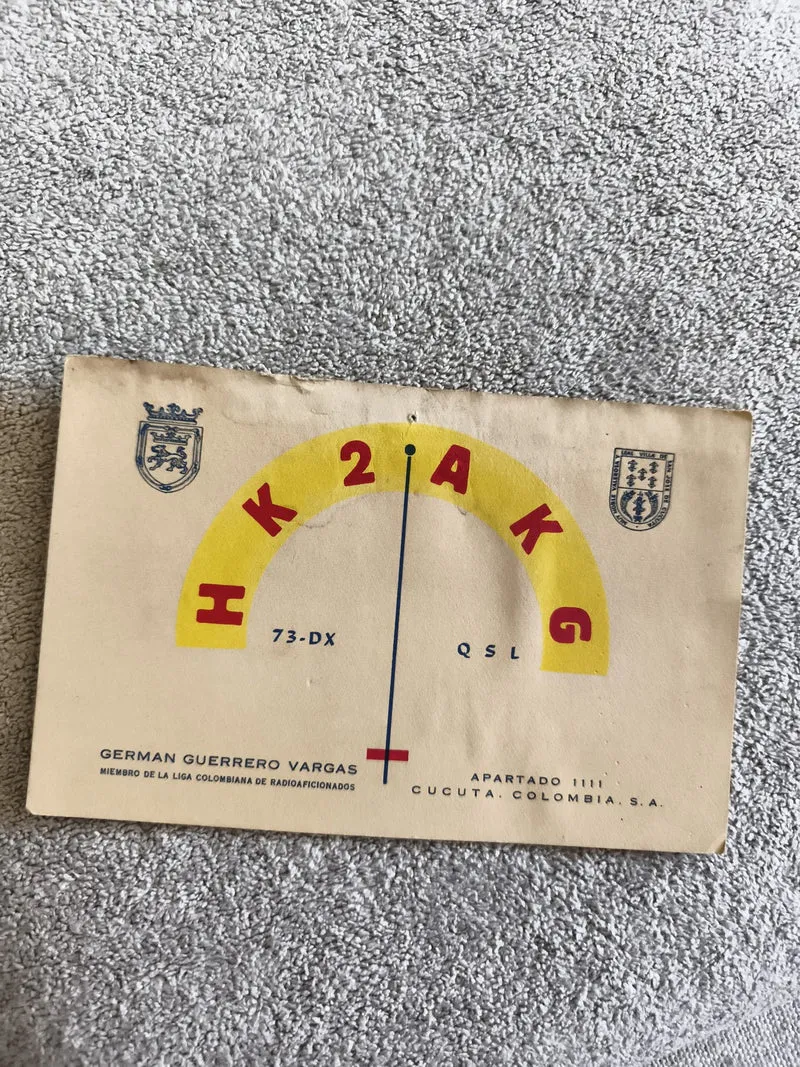 Carte QSL ancienne radioamateur HK2AKG Colombie vintage QSL card radio