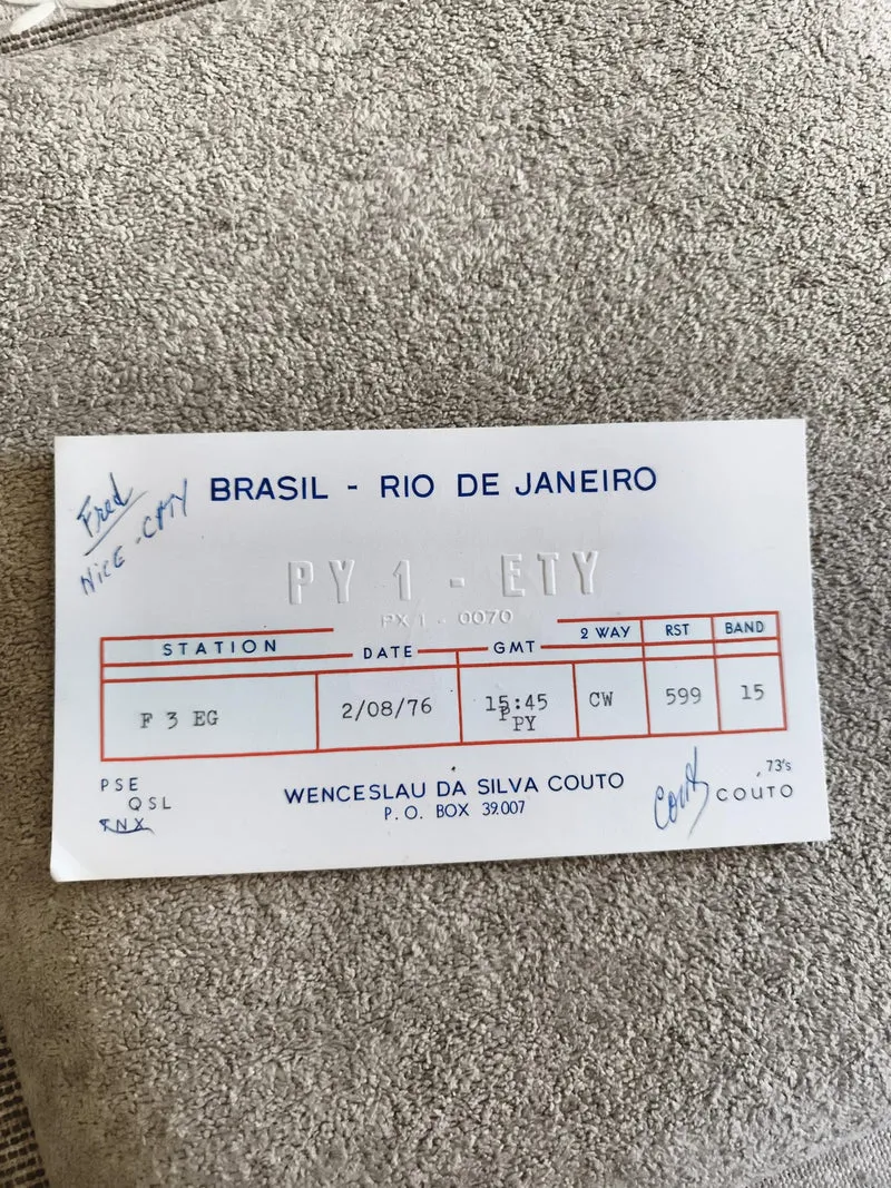 Carte QSL radio ancienne PY1-ETY Brésil 1976 Rio de Janeiro radioamateur