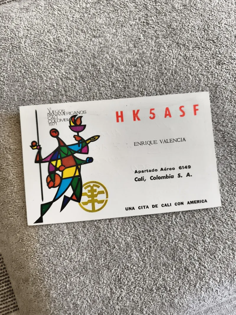 Carte radio QSL HK5ASF Jeux Panaméricains 1971 Cali Colombie vintage