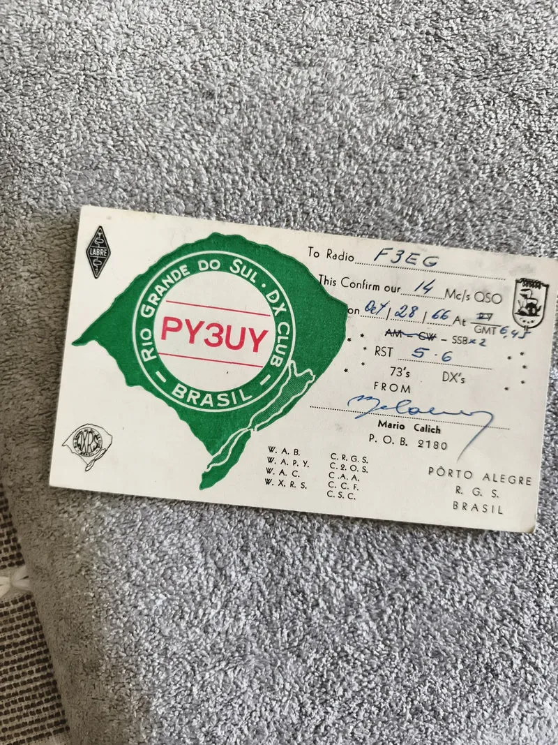 Carte QSL ancienne PY3UY Brésil Porto Alegre radioamateur DX années 60