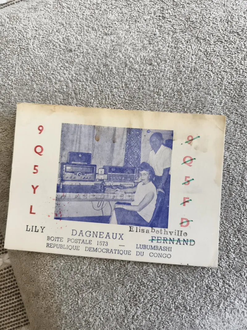 Carte QSL ancienne radio 9Q5YL 9Q5FD Elisabethville RDC Congo vintage radioamate