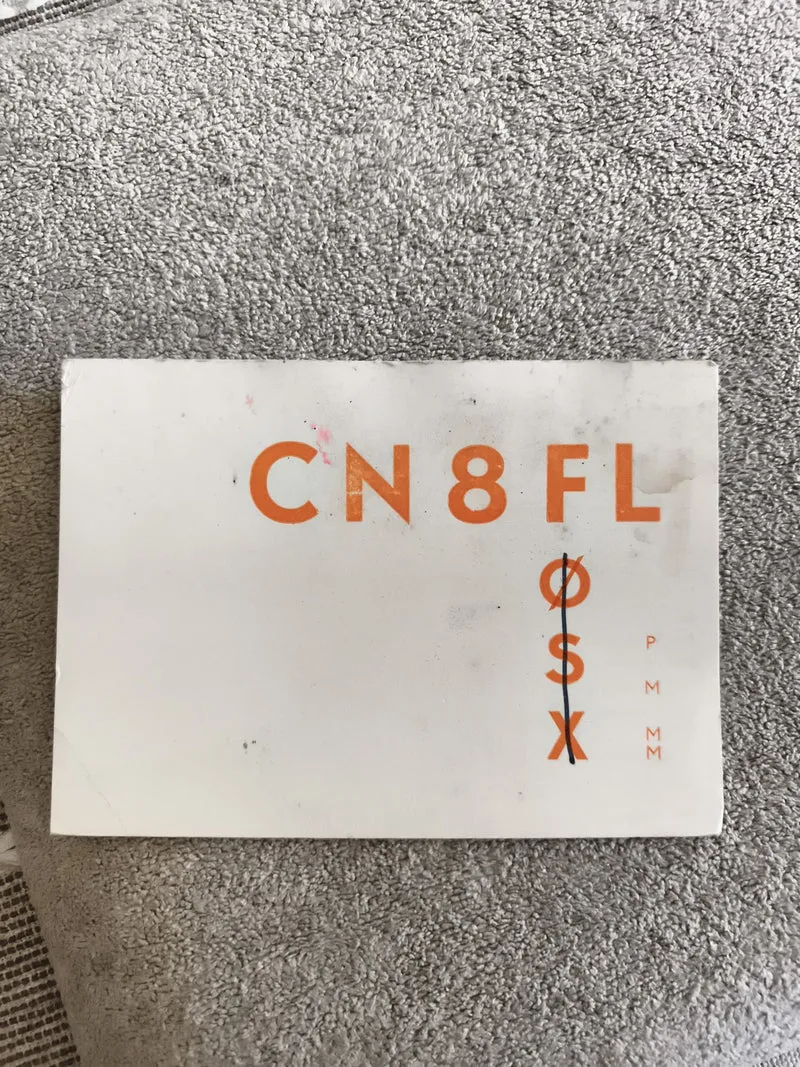 Carte radio ancienne CN8FL QSL vintage design graphique années 70