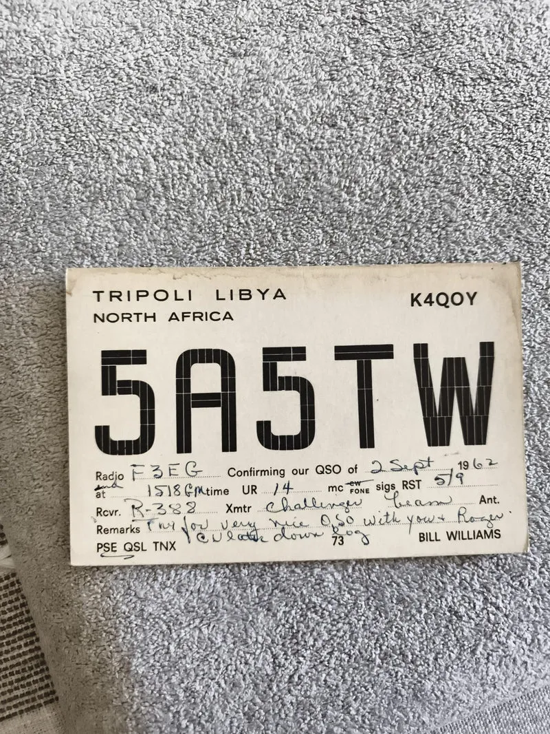 Carte QSL radio ancienne Tripoli Libye 5A5TW 1962 radioamateur vintage