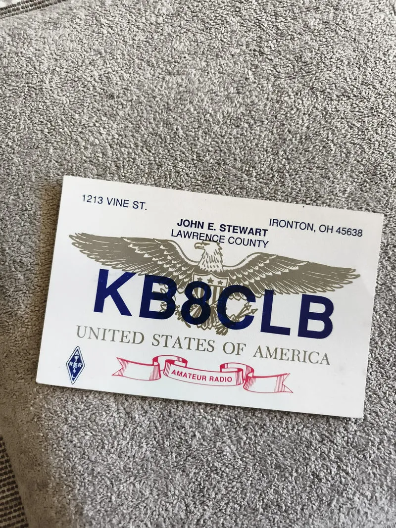 Carte QSL radio amateur ancienne USA KB8CLB John E. Stewart Ironton Ohio