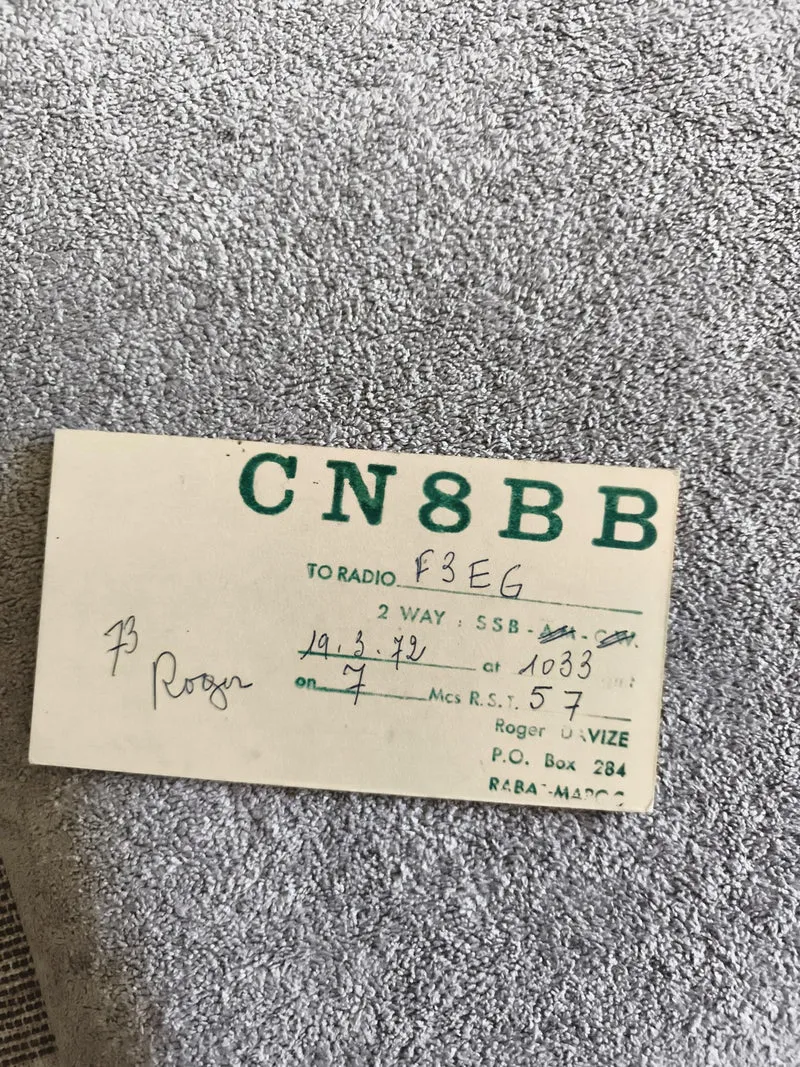 Carte QSL ancienne radioamateur CN8BB Maroc 1972 QSO vintage SSB