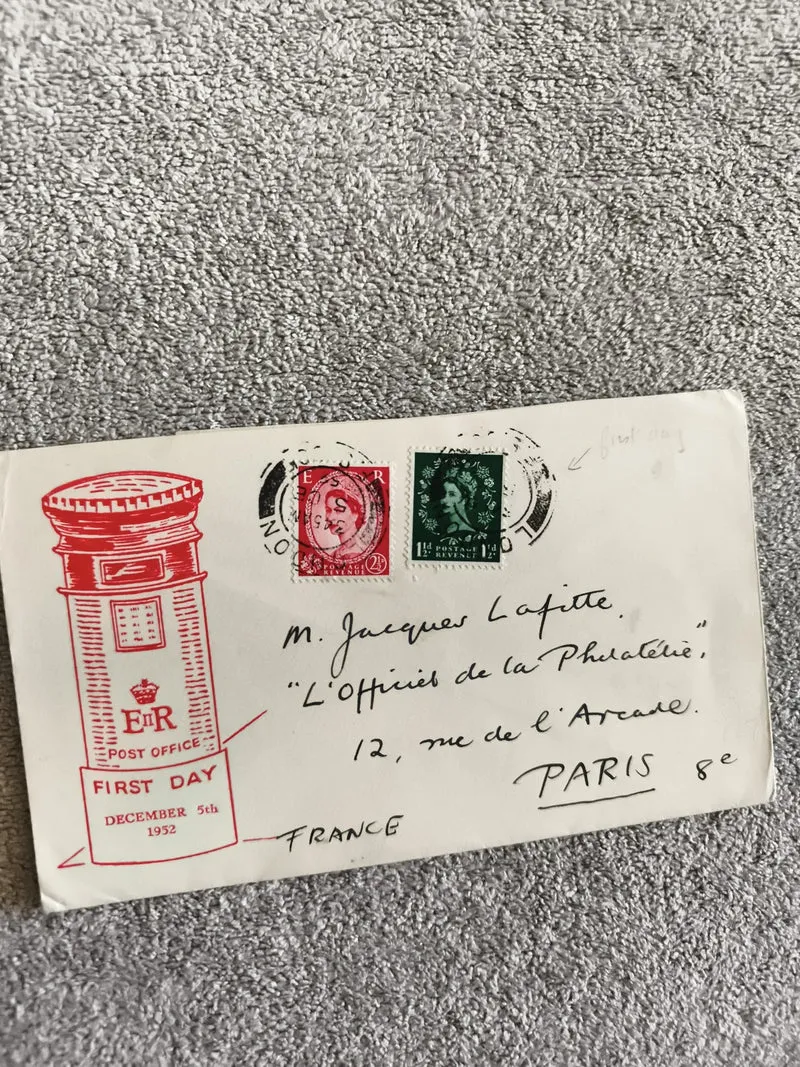 Lettre Premier Jour 5 Décembre 1952 Angleterre timbres Élisabeth II Philatélie