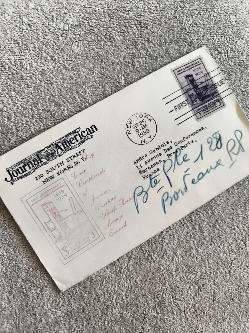 Lettre premier jour 1939 USA Journal American cachet New York timbre 300e annive