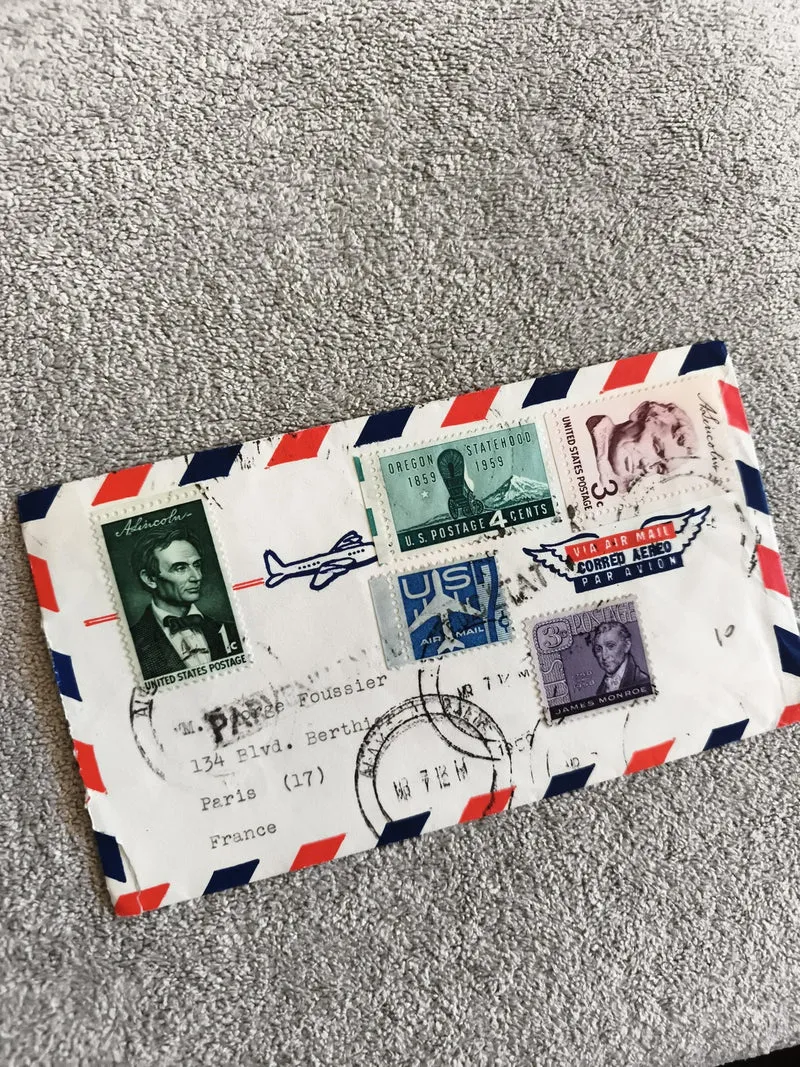 Lettre avion USA affranchie timbres Lincoln Monroe Oregon Air Mail philatélie
