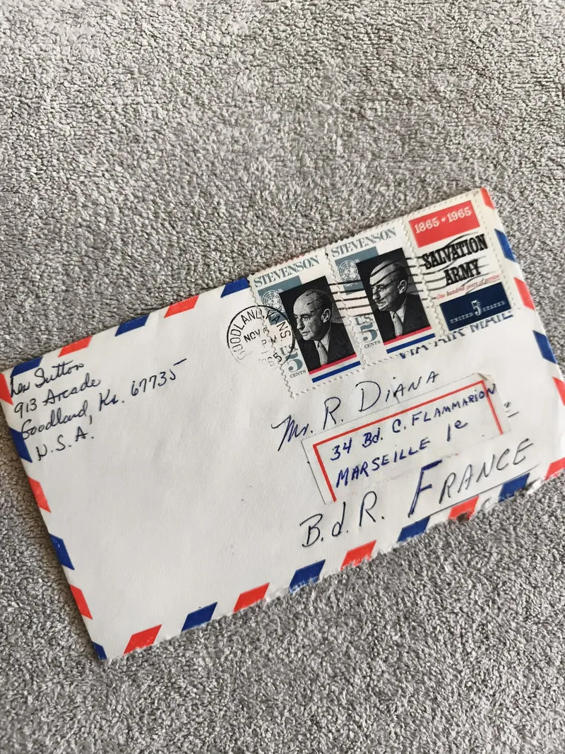 Lettre avion USA France 1965 affranchie 3 timbres Stevenson Salvation Army phila