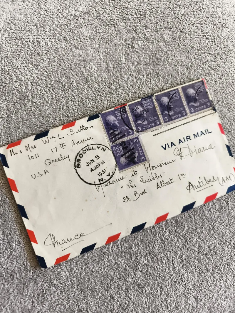 Lettre avion USA France 1951 timbres 3 cents aigle philatélie Air Mail