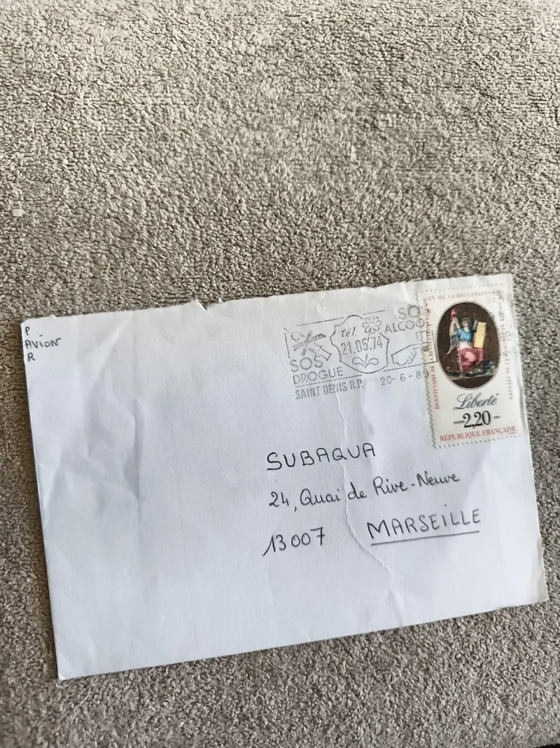 Lettre affranchie France 2,20 Liberté 1980s cachet SOS alcool Marseille philatél