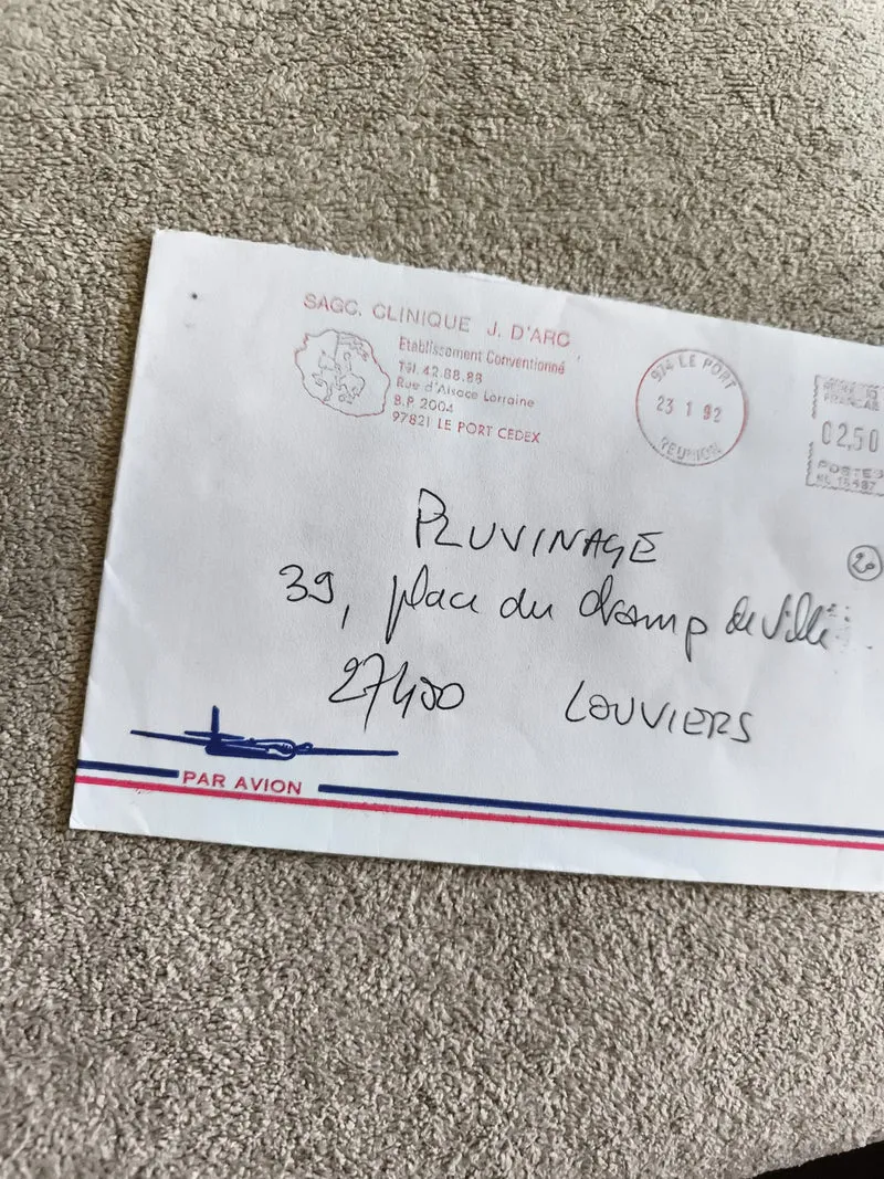 Lettre aérienne Sagg Clinique J. d’Arc Réunion 1992 oblitération philatélie