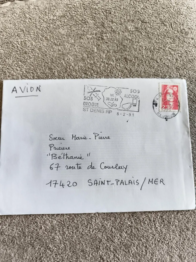Lettre oblitérée La Réunion 1991 Marianne 2,35 F cachet SOS drogue alcool philat