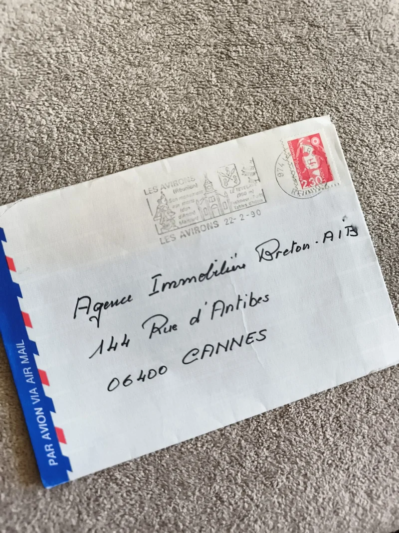 Lettre affranchie France 1990 tampon Les Avirons Réunion enveloppe avion philaté