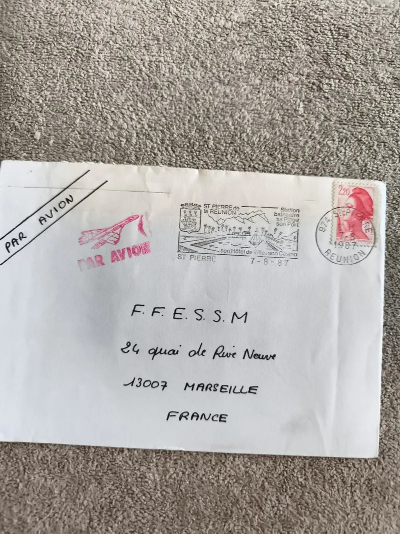 Lettre affranchie 1987 Réunion Marseille timbre Marianne 2,20F oblitération