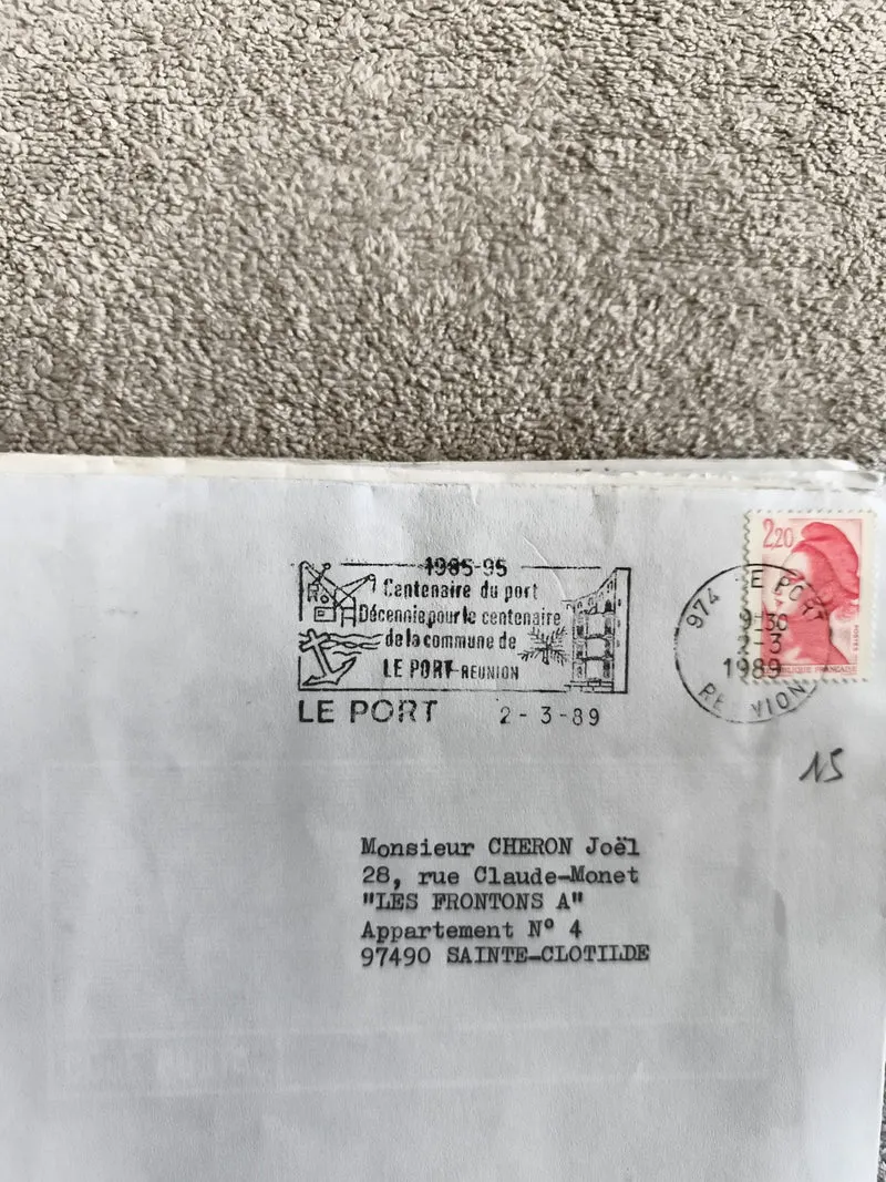 Lettre oblitérée La Réunion 1989 cachet Centenaire Le Port timbre Marianne 2,20