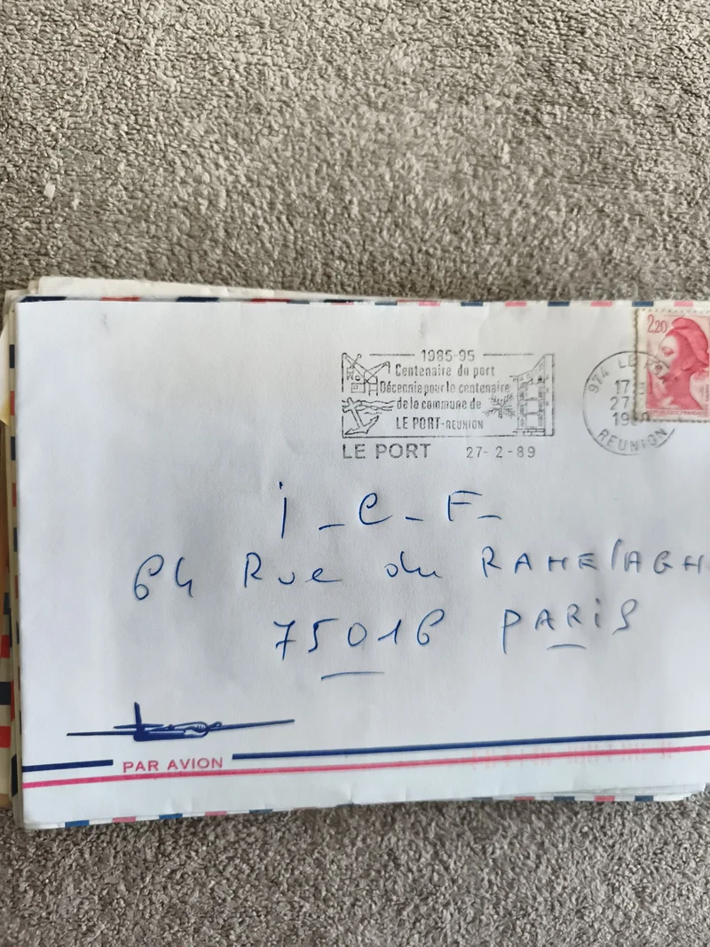 Lettre oblitérée La Réunion 1989, enveloppe Par Avion, timbre Marianne 2,20