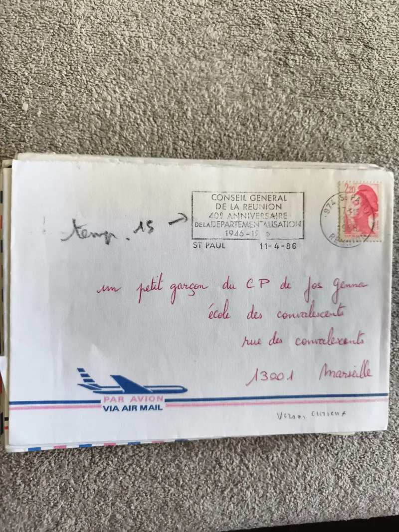 Lettre oblitérée La Réunion 1986 timbre Marianne 2,20 F cachet 40e départemental