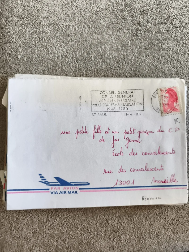 Lettre oblitérée Réunion 1986 Conseil Général, cachet commémoratif, Par Avion